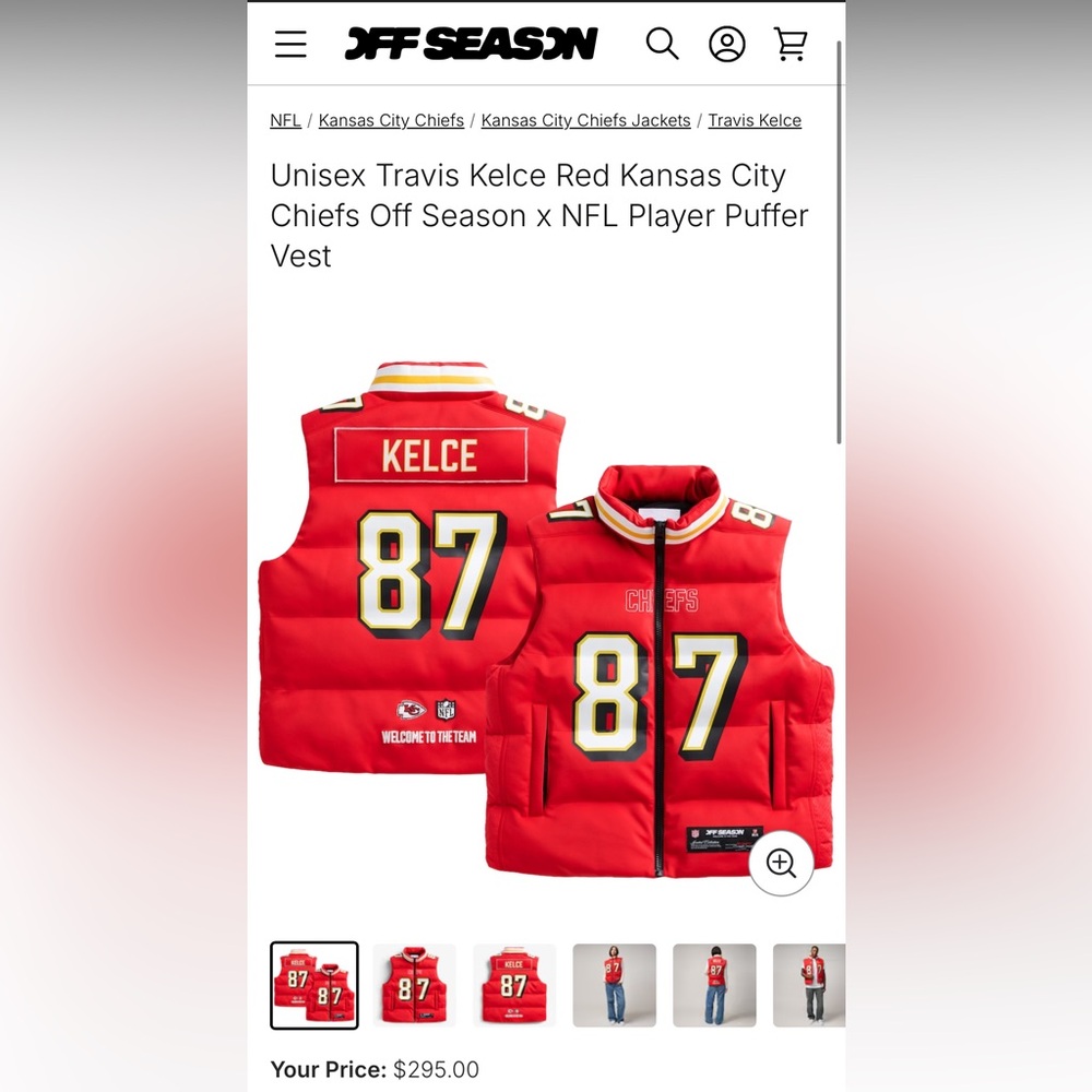 OFF SEASON x NFL Travis Kelce Kansas City Chiefs Puffer Vest Men’s L/Women’s XL